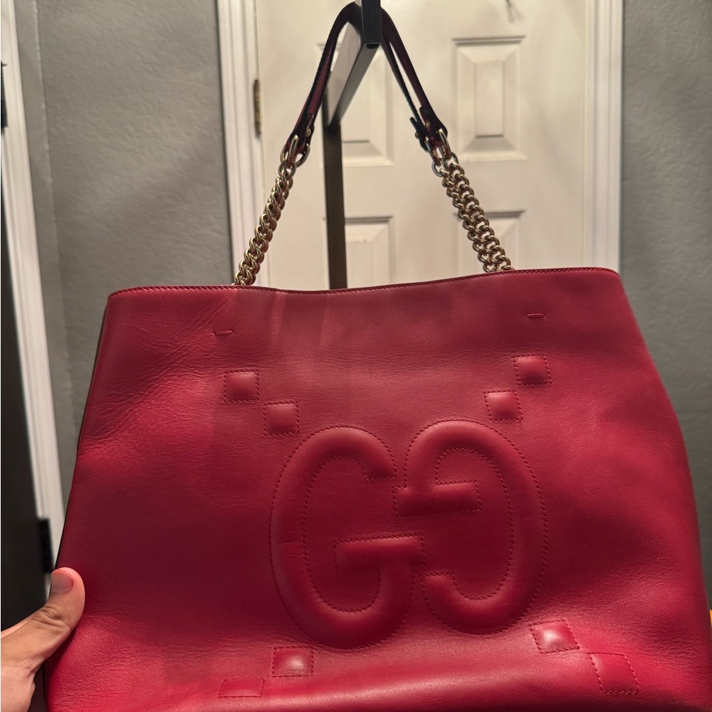 Gucci Red Soho Leather Tote with Chain Strap